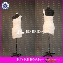 ED Bridal Flower One Shoulder Sheath Short Ruched Chiffon White Cocktail Dress With Feather 2017